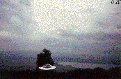 #55.[31] Semjase flying with her beamship around a wettertanne (weather pine) 14m height (the tree later eliminated by Semjase). Pfaffikersee in background. 9th July 1975.